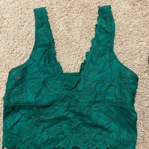 Aerie Green Cropped Ruffled Tank Top
